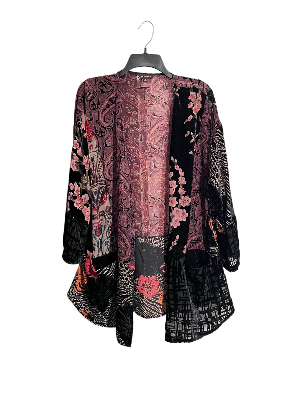 Multiples floral Open-Front Kimono in Black and Mauve Tones